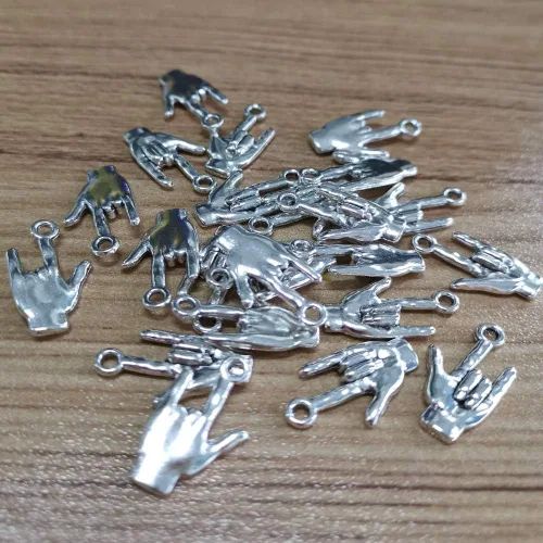 Miniatura 5 de 50 piezas de 0.866 x 0.472 in de plata antigua colgante de mano no verbal "I Love You" (plateado), aleación, Aleación.