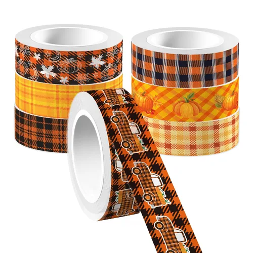 Miniatura 6 de Juego de cinta Washi de arce de calabaza de 16.4 pies, 12 rollos de hojas de otoño con tema de Acción de Gracias, decoración para álbumes