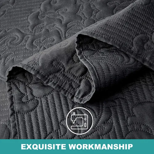 Miniatura 5 de Hansleep - Edredón negro tamaño King – Colcha ultrasónica con diseño damasco para todas las estaciones, juego de ropa de cama suave y ligero, 3