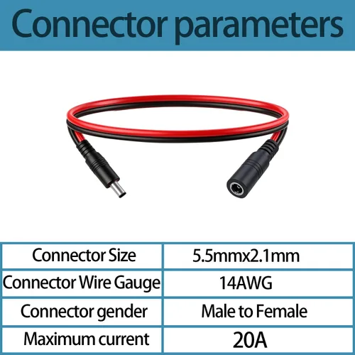 Miniatura 2 de Cable de extensión de alimentación CC de 1.6 pies 0.217 in × 0.083 in, conector macho a hembra, conector 5521 para tira de LED, fuente