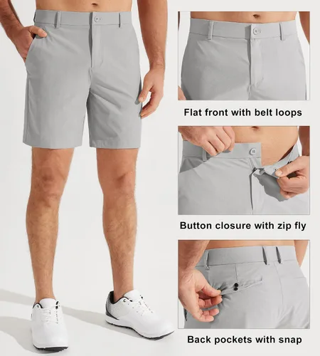 Miniatura 3 de Libin Pantalones cortos de golf para hombre de 7 pulgadas y 9 pulgadas, pantalones cortos de vestir de trabajo, pantalones cortos híbridos casuales