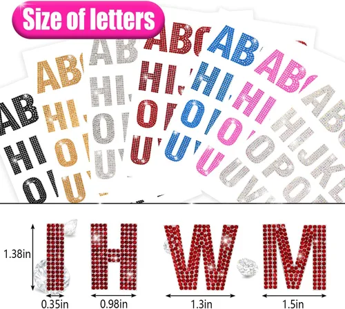 Miniatura 4 de PRATIQUE Calcomanías de letras del alfabeto con diamantes de imitación con purpurina, 26 letras autoadhesivas para arte y manualidades (rojo)