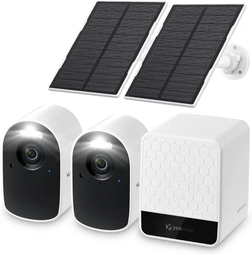 yeewise Cámaras de seguridad solar WiFi6 inalámbricas para exteriores, sistema de seguridad para el hogar QHD 2K, kit de 2 cámaras, WiFi de 2.4 y 5