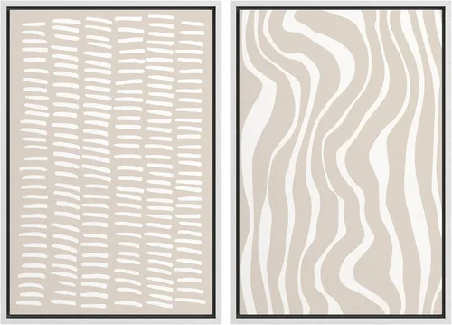Miniatura 106 de SIGNWIN Lienzo enmarcado para pared, juego de arte de collage de ondas en espiral de mediados de siglo, formas abstractas, acogedor, neutro