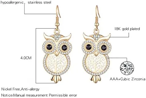 Miniatura 7 de Pendientes de gota con diseño de búho con cristales de circonita cúbica para mujeres y niñas Pendientes colgantes de animales de diamante