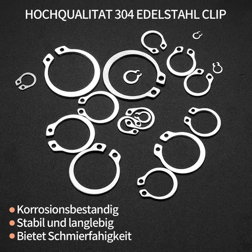Miniatura 4 de Juego de 300 anillos de retención, kits de anillos de presión internos, anillos de clip de retención externos de acero inoxidable, 18 tamaños, juego