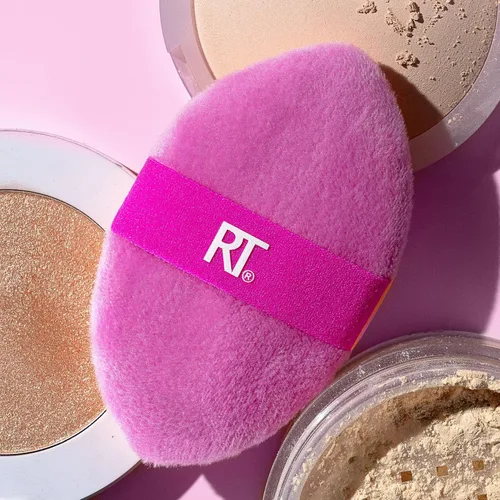 Miniatura 13 de Real Techniques Miracle 2 en 1 borla de polvo + estuche de viaje, borla de mezcla de maquillaje de doble cara, banda elástica, esponja de maquillaje
