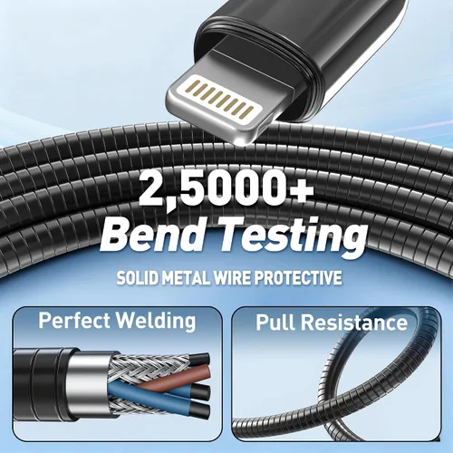 Miniatura 9 de Cable de carga para iPhone de 6 pies con certificación MFi para gatos y perros, cable Lightning trenzado de metal con carga rápida 3A, compatible