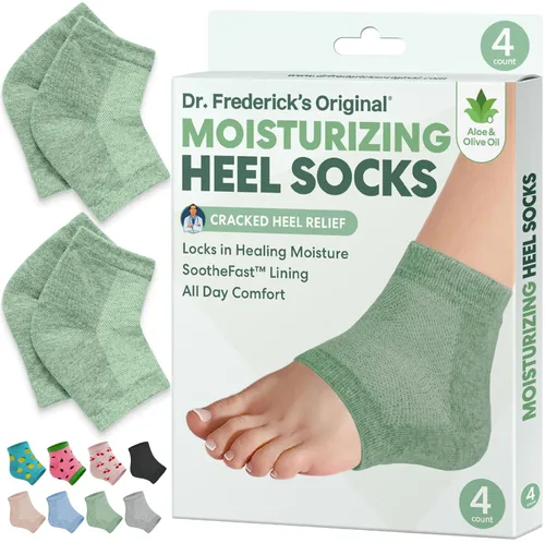 Dr. Frederick's Original- Calcetines hidratantes para el tratamiento del talón agrietado/pies secos para mujeres y hombres, 2 pares, aloe verde