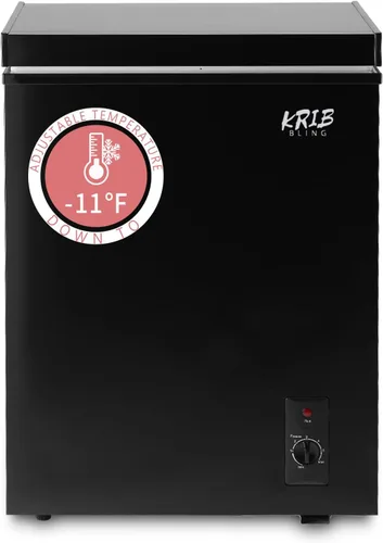 Krib Bling - Congelador compacto tipo cofre de 3.5 pies cúbicos con cesta removible, congelador vertical independiente con puerta superior y ajuste