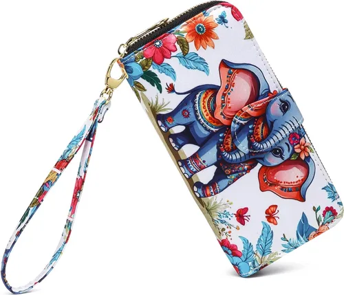 Miniatura 8 de Cartera de mano para mujer, estilo bohemio, con RFID, elegante, espaciosa con correa para viajes, capacidad para tarjetas, teléfono, dinero