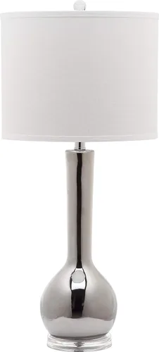 SAFAVIEH Lighting Collection Mae - Lámpara de mesa moderna y contemporánea de cerámica plateada de 31 pulgadas para dormitorio, sala de estar, Blanco