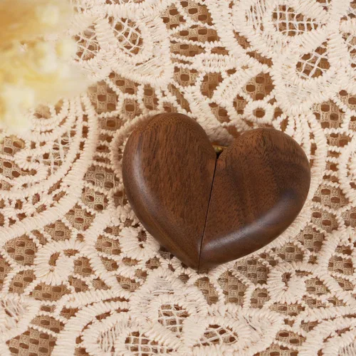 Miniatura 3 de LitGreen Caja de anillo de madera de nogal en forma de corazón, caja de almacenamiento para boda, propuesta, compromiso