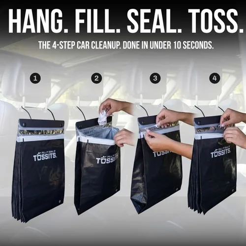 Miniatura 4 de Tossits Bolsas de basura desechables recicladas para automóvil, a prueba de fugas, a prueba de olores, bolsas de basura colgantes para automóvil