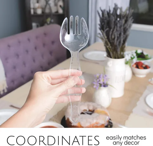 Miniatura 3 de Plasticpro Tenedores de plástico desechables duraderos y resistentes, utensilios de servir transparentes, paquete de 4