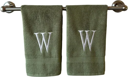 Miniatura 48 de Toalla de mano con inicial beige para baño, toalla bordada decorativa de calidad de hotel de lujo con monograma para tocador, spa, certificado