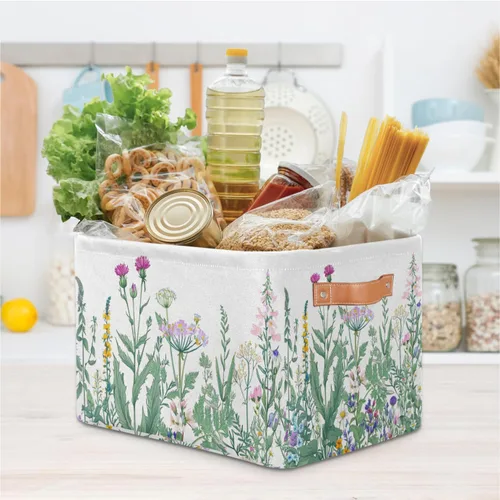 Miniatura 6 de Pardick Paquete de 2 cajas de almacenamiento plegables grandes para hierbas y flores silvestres, coloridas cajas de almacenamiento de tela de lona