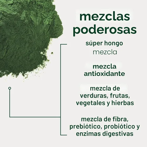 Miniatura 6 de Zena Nutrition Polvo de Súper Verdes Orgánico, 70+ Superalimentos, 0 Azúcar, 3G de Fibra, Espirulina, Chlorella, Hongos, Prebióticos/Probióticos