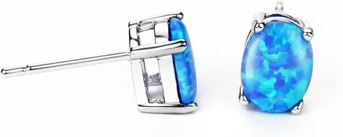 Miniatura 5 de Sterling Silver Opal Stud Earrings for Women Solitaire 6x8mm Oval Cut Opal Gemstone Earrings for Girls