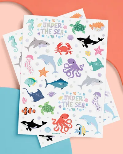 Miniatura 5 de xo, Fetti Tatuajes temporales de criaturas marinas subacuáticas - 64 estilos Suministros para fiestas de cumpleaños de animales del océano