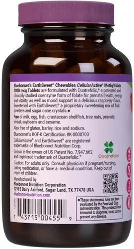 Miniatura 3 de BlueBonnet Earth Sweet Cellular Active Methylfolate 1000 mcg comprimidos masticables, 90 unidades (743715004559)