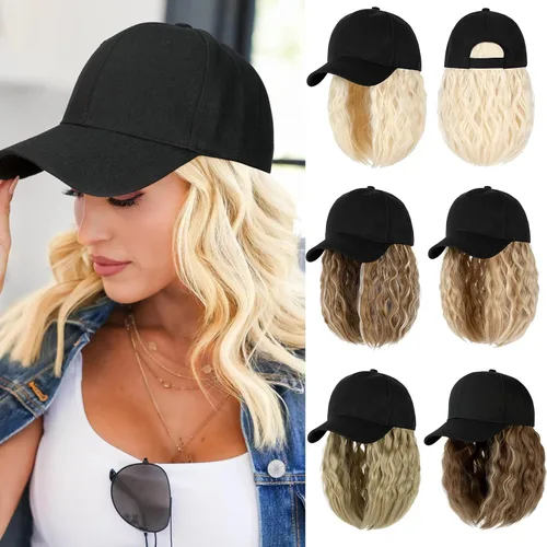 Miniatura 10 de Gorra de béisbol con extensiones de cabello, peluca ajustable, gorra rizada de 14 pulgadas, peluca sintética para mujer, marrón claro mezcla