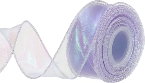 Miniatura 34 de MECCANIXITY - Cinta de organza con cable de 1 1/2" de ancho, brillante, transparente, con brillo irisado en tonos pastel, cinta de gasa para Beige