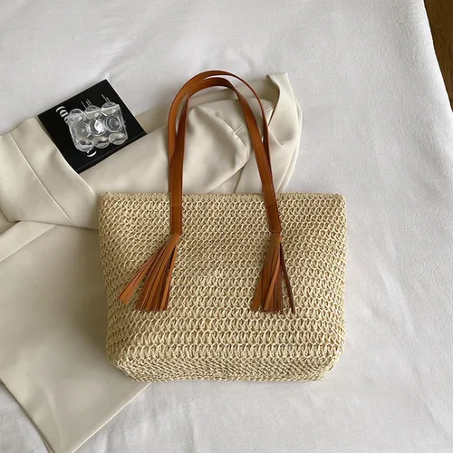 Miniatura 6 de Bolsa de playa de paja, bolsa de mano tejida de verano, bolso de hombro grande, bolsos de paja y bolsos para mujeres de vacaciones