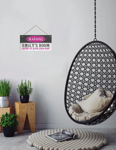 Miniatura 5 de Señales de advertencia personalizadas "Enter at Your Own Risk" personalizadas para habitación de niñas, entrada, puerta, letreros de madera
