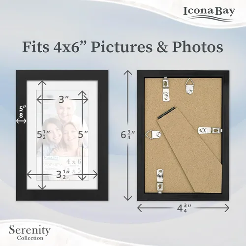 Miniatura 3 de Icona Bay - Marcos de fotos 4" x 6" con alfombra extraíble para fotos 3" x 5" (negro, paquete de 6), marcos de estilo moderno elegante, para mesa