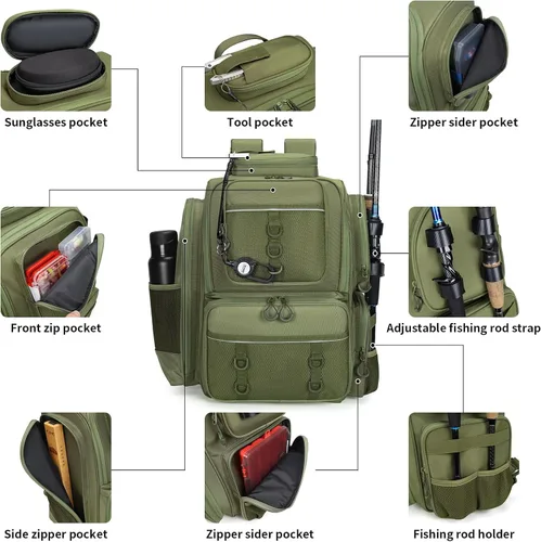 Miniatura 2 de WANOON Mochila de pesca, bolsa de aparejos, con cajas de aparejos. Bolsa de pesca grande, materiales fuertes