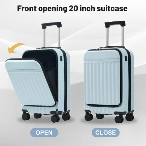 Miniatura 349 de Merax Juegos de equipaje de mano en maleta aprobada por aerolíneas, estuche rígido con ruedas giratorias expandibles, Negro