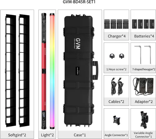 Miniatura 6 de GVM - Tubo de luz RGB con caja de luz, 2 paquetes de luz de varita de mano de 45 W, tubo de luz LED a todo color de 48 pulgadas, luz de palo