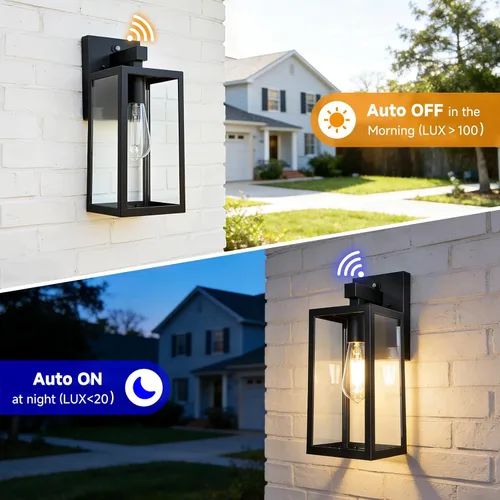 Miniatura 2 de SHINE HAI - Farol de pared exterior con sensor de atardecer a amanecer, lámpara de porche exterior con casquillo E26 y pantalla de vidrio