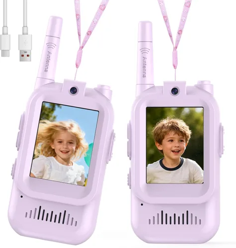 Miniatura 19 de Walkie Talkies de video con pantalla en tiempo real y cambiador de voz, radios recargables de largo alcance para niños de 3 a 12 años, regalos