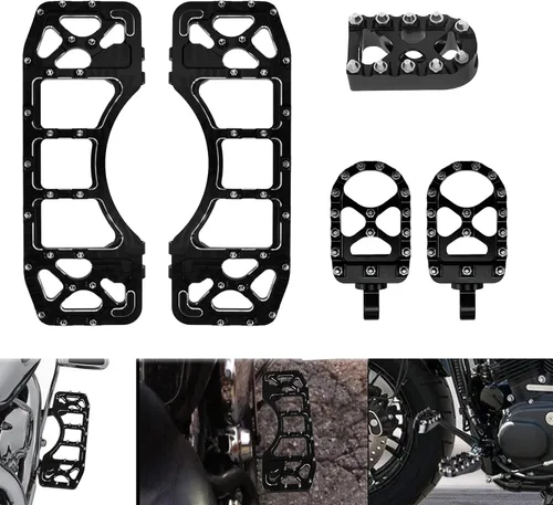 Juego de tablas de suelo para conductor, estribos delanteros y traseros, MX Wide Offroad CNC Pedal de freno apto para Harley Touring Road Glide