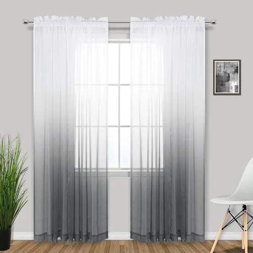 Miniatura 26 de KOUFALL Cortinas de ventana de baño para ducha, juego de 2 paneles de cortinas cortas transparentes en blanco y negro para cocina, dormitorio