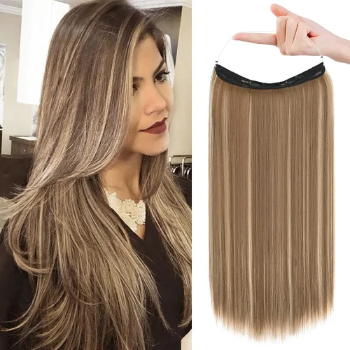 Miniatura 11 de REECHO - Extensiones de cabello con alambre invisible y con cintillo transparente, tamaño ajustable, clips seguros extraíbles, cabello lacio, diseño