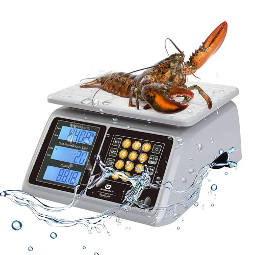 Miniatura 5 de Combo de báscula digital de precio de 66 libras, báscula comercial impermeable IPX7 para productos húmedos, mariscos y báscula de pesaje fácil