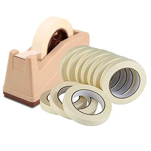 Lichamp Paquete de 10 unidades de cinta adhesiva beige y soporte dispensador de cinta de escritorio con núcleo grande de 3 pulgadas para cinta