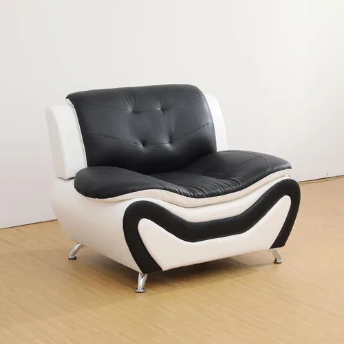 Miniatura 5 de Juego de muebles de sala de estar de 3 piezas, juego de sofá de piel sintética, juego de sofá blanco y negro para el hogar, apartamento, oficina
