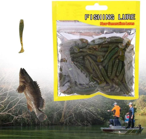 Miniatura 9 de 50 señuelos de pesca suaves de 2.0 in, cebo de pesca de plástico, cola en T, cebos para gusanos, accesorios de aparejos de pescado, 9