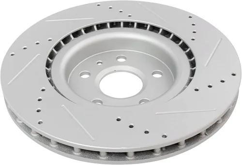 Miniatura 6 de TRQ Juego de rotores de freno delanteros de alto rendimiento ventilados premium con recubrimiento G perforados y ranurados compatibles con Buick