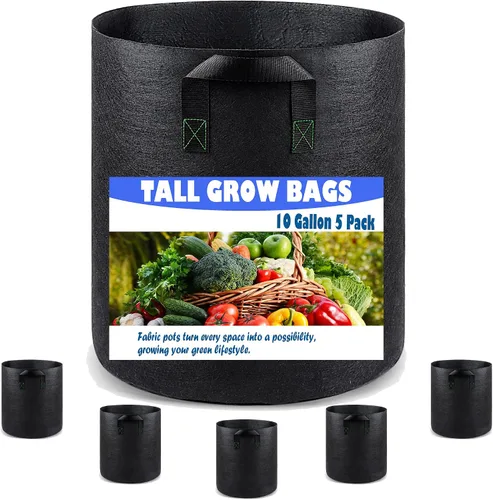 Miniatura 9 de Paquete de 5 bolsas de cultivo de 3 galones, macetas de cultivo de plantas de tela no tejida de alta resistencia para verduras