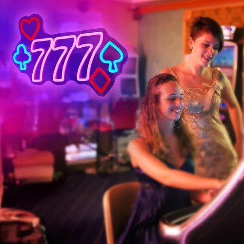 Miniatura 7 de Señales de neón del Casino 777 para decoración de pared, señal de luz LED rosa para decoración de sala de póker, señal iluminada para decoración