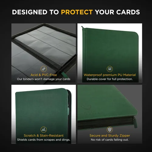Miniatura 3 de Card Guardian - Carpeta Premium de 9 Bolsillos con Cremallera para 360 Cartas de Juegos de Cartas Coleccionables TCG (Verde) Bolsillos de Carga