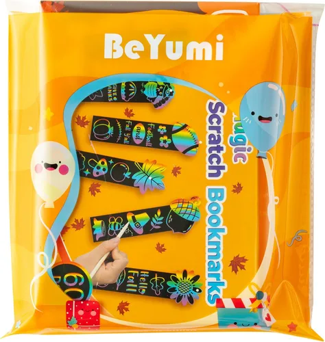 Miniatura 6 de BeYumi 60 marcapáginas de rascar de cosecha de otoño para niños, bricolaje, hoja, otoño, calabaza, pavo, arte mágico, arco iris, kit de manualidades