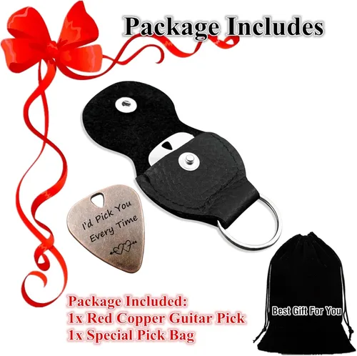 Miniatura 2 de JUPPE Púas de guitarra, púa de guitarra de bronce "I'd Pick You Every Time" con estuche de cuero, regalos de cumpleaños musicales para parejas