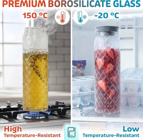 Miniatura 3 de Jarra de vidrio - 1.2 litros / 41 oz, vidrio de borosilicato - Jarra de agua con tapa - para bebidas frías/calientes - Jarra de leche - Jarra de té