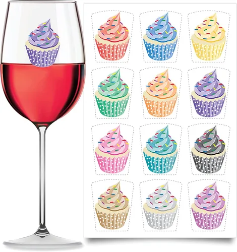 Miniatura 18 de Wine Wear Marcadores de bebidas, 12 unidades, calcomanías adhesivas reutilizables para revelación de género para baby shower (bebé niño)